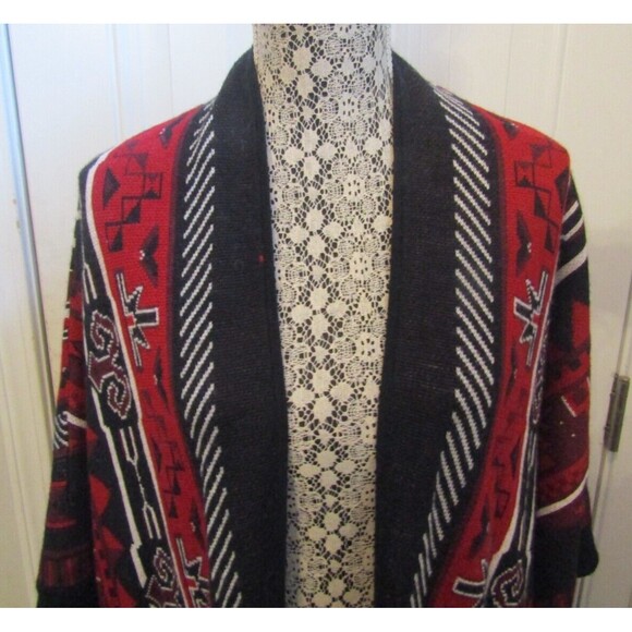 Grey Antics Knit Wool Blend Oversized Aztec Southwestern Sweater Wrap Sz XS / S - Picture 6 of 7